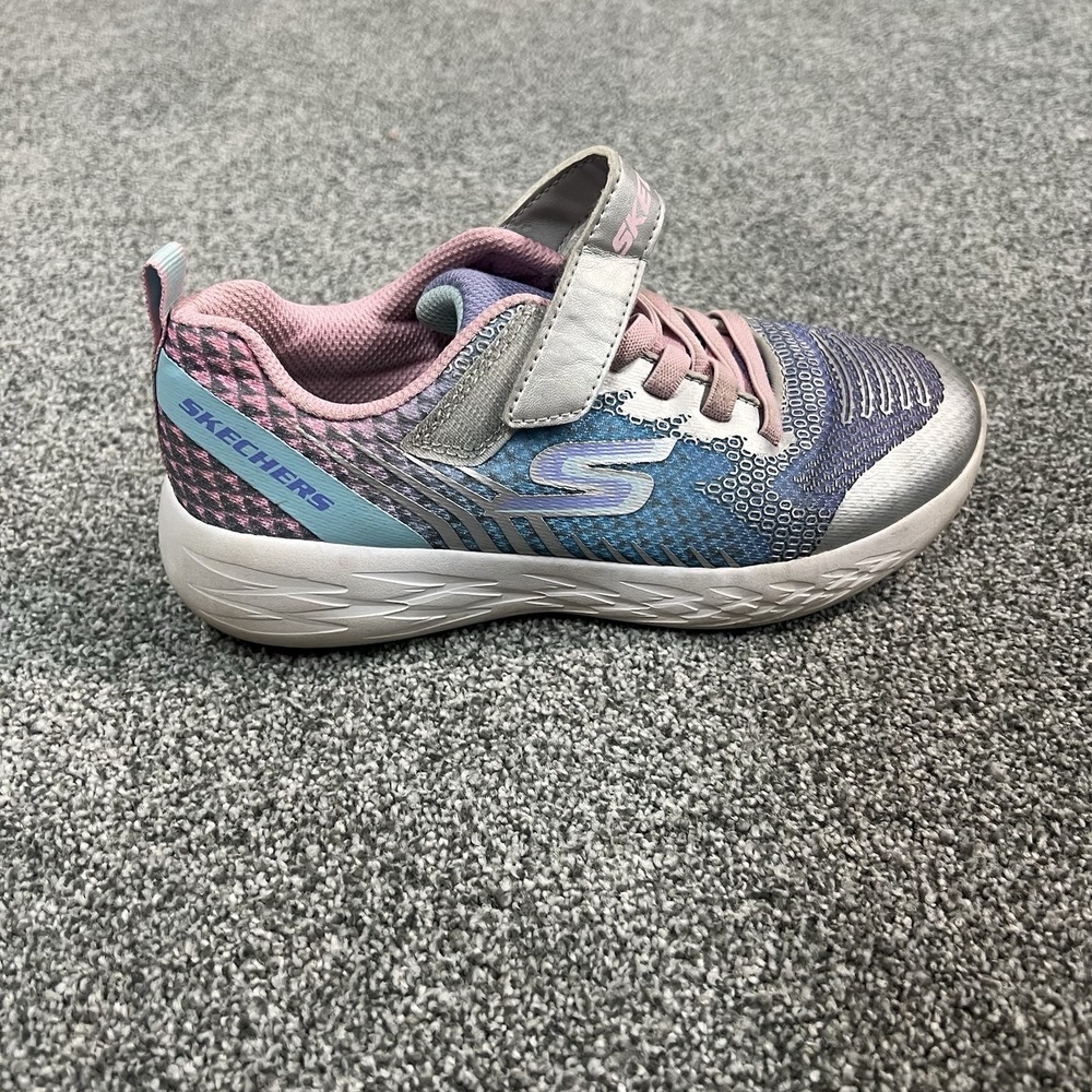 Skechers Girls Size 3 Sneakers Blue Pink Athletic Shoes 82080LR Hook Loop Strap